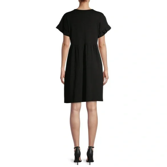 Time and Tru Women's Knit Babydoll Dress with pockets, Black, Size: Small - Picture 2 of 3